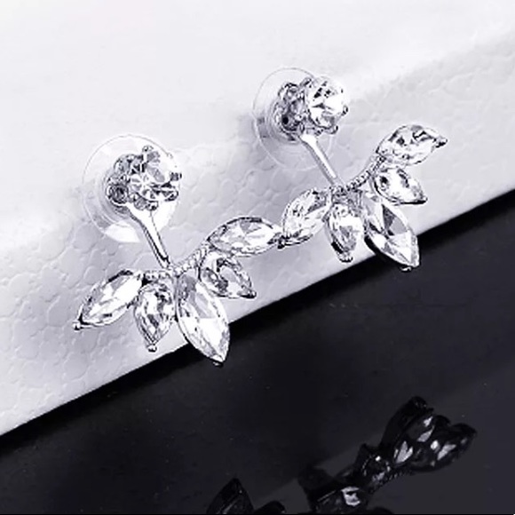 5/$25 Silver Crystal Flower Jacket Stud Earrings - Picture 2 of 4